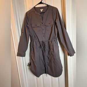 Safari Style LL Bean Comfort Cotton Tencel Dress Gray Button Down Scandi Girl